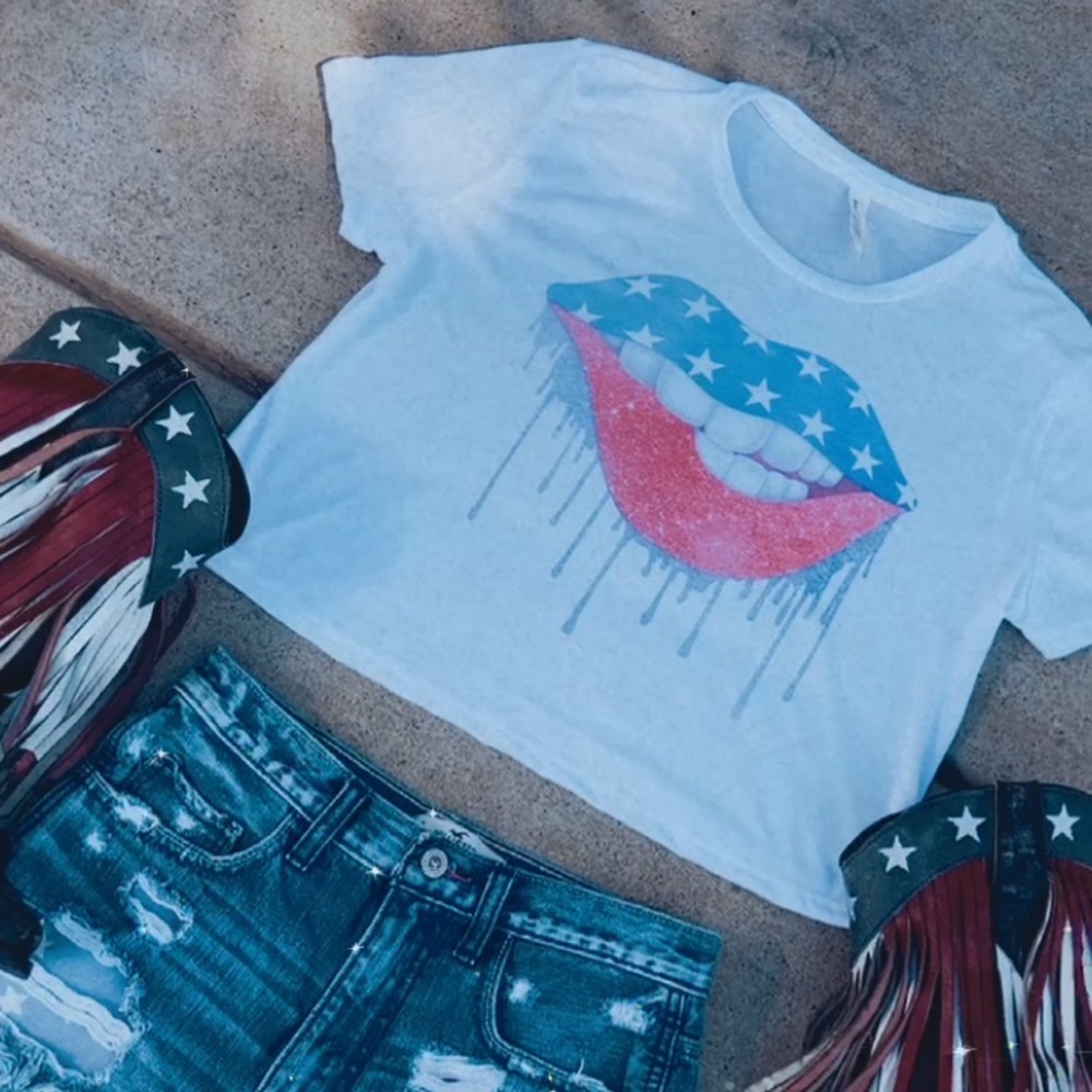 Small crop top American flag lips